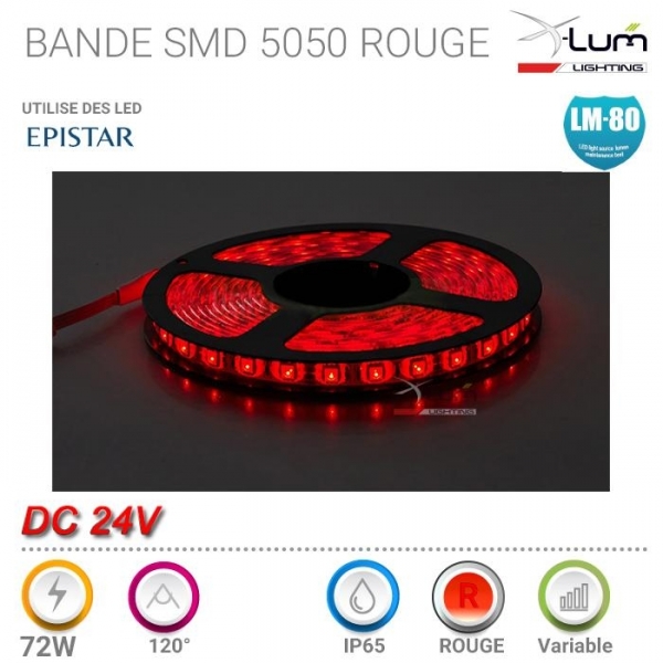 ledinnov propose des rubans led RGBW BANDE 300 LED 5050 72W 5M ROUGE 24V IP65 SILICON PUR