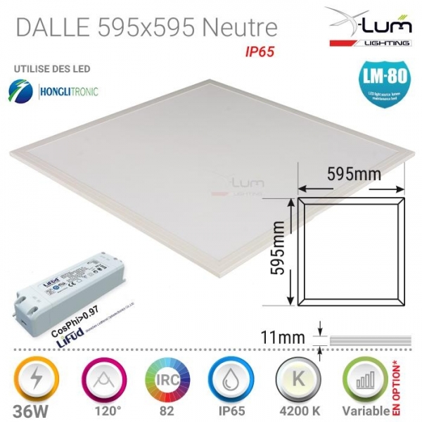 ledinnov propose dalle en led pour l'industrie DALLE LED 595 x 595mm x 17.5mm 36W 120° Neutre 230V AC 5000Lm