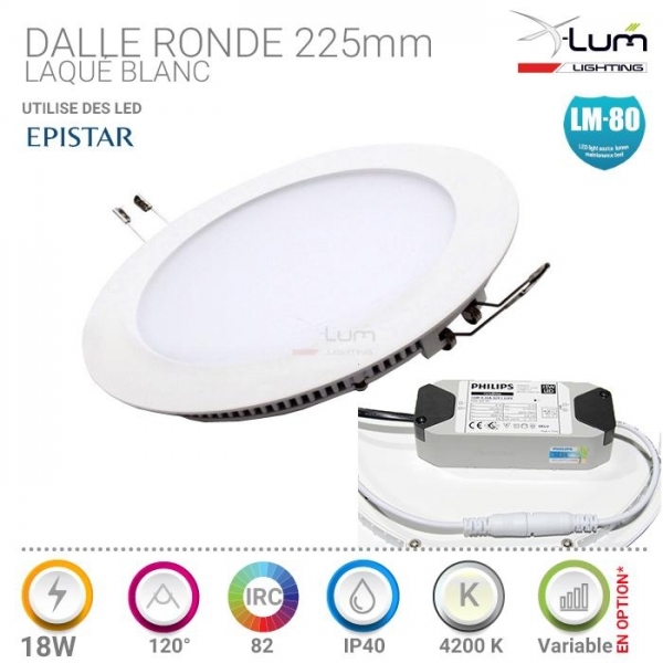 DALLE LED RONDE 18W 4K5 225mm CRI80 DRIVER LIFUD