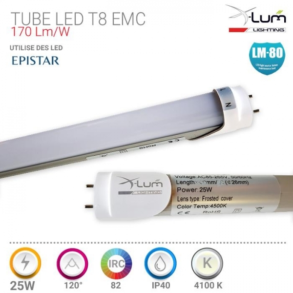 T8 LED 150CM 25W 160Lm/W ALU 4200K 4000LM 120° CRI80 EMC PF0.95 DEPOLI